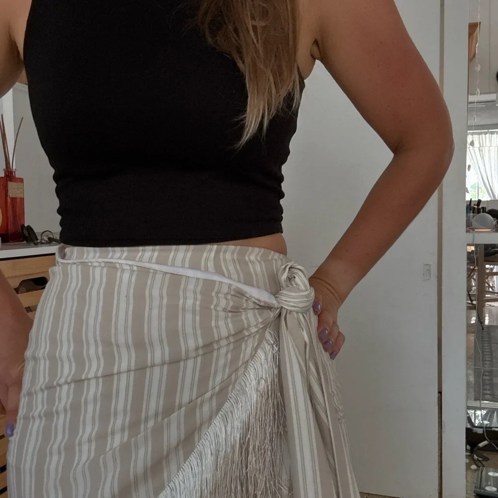 L'Academie Beige Asymmetrical Fringe Skirt - Picture 7 of 10